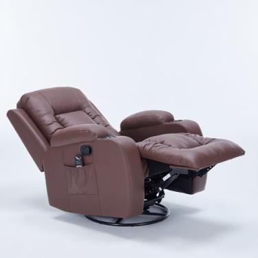 Imagem de Cadeira com Massagem Poltrona do Papai Giratória Reclinável Manual Austin Aquecimento PU Marrom Chocolate G94 - Gran Belo