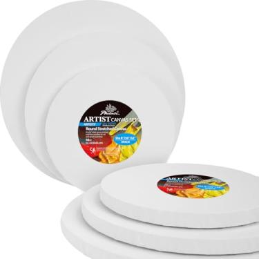 Imagem de PHOENIX 6 Pack Round Stretched Canvas - 8, 10, 12 Inch Diameter (2 of Each) - 100% Cotton, 10 Oz Triple Primed White Blank Acid-Free Artist Shaped Canvases for Oil, Acrylic, Pouring Art & Decoration