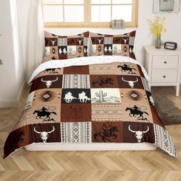 Imagem de Feelyou Jogo de cama infantil King Size caubói ocidental capa de edredom sudoeste para crianças meninos meninas boho asteca capa de colcha decoração de quarto adulto capa de colcha 3 peças (sem