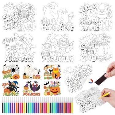 Imagem de Kit de 36 peças de Halloween Color Your Own Crafts Tema Cristão DIY Colorir Ímã de Geladeira Abóbora Fantasma Ornamentos de Artesanato para Sala de Aula Artigos de Festa Halloween Doces ou Travessuras