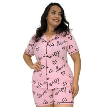Imagem de Pijama Americano Estampado Plus Size Blusa com Botões que Abrem e Shor