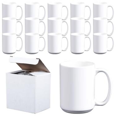 Imagem de AiDiYGECO Pacote com 15 canecas de sublimação de 425 g em branco com caixas brancas 425 g canecas de café redondas de sublimação para café, chá, leite
