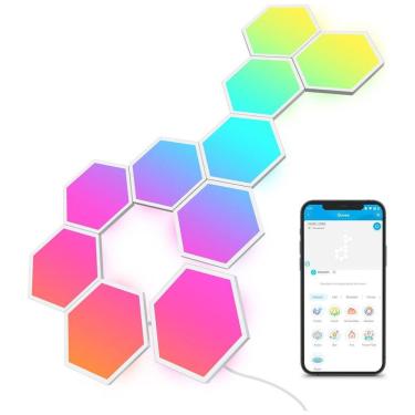 Imagem de Painel Hexa LED RGBIC com Controle por APP Inteligente Wi Fi, 10 Paineis, GOVEE B6061101, Branco