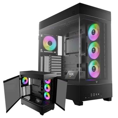 Imagem de GAMDIAS ATLAS P1 Gaming ATX Mid-Tower PC Case, display digital magnético com software, vidro temperado de visualização total de 270°, ventilador PWM 4x 120 ARGB com hub, painel superior intercambiável