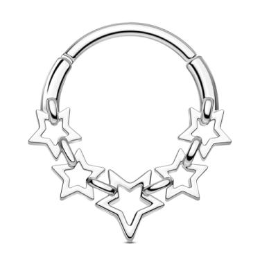 Imagem de Jewseen Anel de septo estrela 16G joia de septo anel de nariz Daity Daith piercing joias para mulheres aço cirúrgico hélice torre brincos, 1.2*10mm, Aço inoxidável, Sem Pedra Preciosa