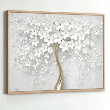 Imagem de Quadro com Moldura e Acrilico Cristal Vidro Sala Quarto Arvore Branca Decorativo Horizontal Grande Hall