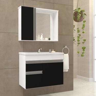 Imagem de Gabinete e Espelheira para Banheiro Napoli Branco/Preto