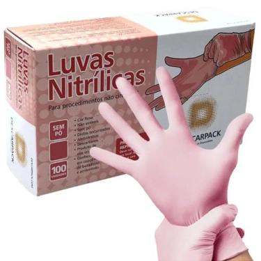 Imagem de Luva Descartável Nitrílica Rosa Sem Pó Descarpack - 100 Unidades