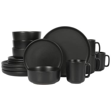 Imagem de Aparelho de Jantar com 16 Peças em Cerâmica Faiança Incluindo Pratos, Xícaras e Bowls, Gibson Home Zuma, Preto Fosco