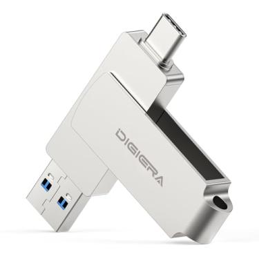 Imagem de DIGIERA Pen drive USB 2 em 1 2 em 1 de 256 GB, pen drive USB 3.2 geração 2, leitura de 500 MB/s e gravação de 400 MB/s, cartão de memória compacto giratório de 360° de alumínio para transferência de