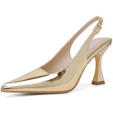 Imagem de Sapatos Susanny Gold Slingback Kitten Heels para mulheres 8,5