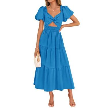 Imagem de Vestido feminino ZESICA 2025 Boho Smocked Vacation azul cobalto