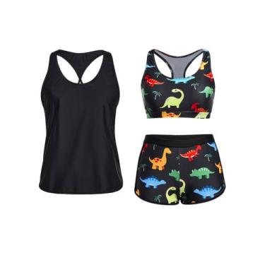 Imagem de Maiô Tankini Yonique de 3 peças para mulheres com shorts pretos