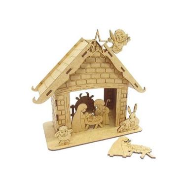 Imagem de Mini Presépio Natal mdf Cru 15 cm Altura Decoração Presentes - NoBrand