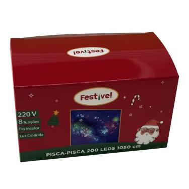 Imagem de Pisca Pisca de Natal 200 Lâmpadas LED Coloridas Fio Transparente 220v - Festive