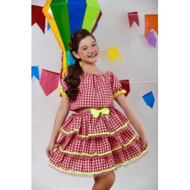 Imagem de Conjunto Junino Vermelho Xadrez Cropped com Mini Saia para Festas Juni