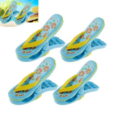 Imagem de Kit 4 Prendedores De Toalha Modelo Sandália Clip Azul Para Cadeira De Praia Varal - AMZ