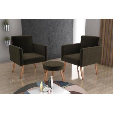 Imagem de Kit 2 Poltronas Decorativas e Puff Decorativo Pés Palito Dallas Matrix