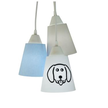 Imagem de Lustre Pendente Luminária Cacho Aplique Cachorro Bege E Azul Bivolt