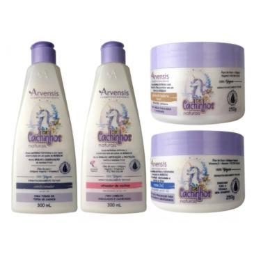 Imagem de Kit Arvensis Cachinhos Condicionador Ativador Ondulados e Cacheados Cachinhos Naturais Creme 2x1 Geleia Suave