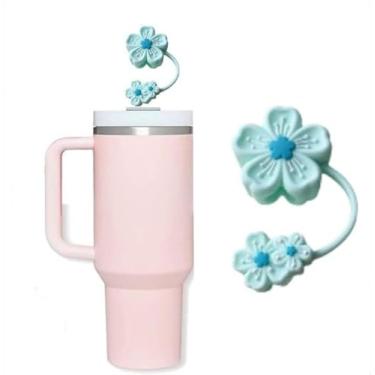 Imagem de Topo de palha de silicone Blue Cherry Blossoms para Stanley 30 e 1,134 g, topo de palha à prova de respingos, capa de tampa de canudo reutilizável, capas de ponta de canudo de 10 mm para Stanley,
