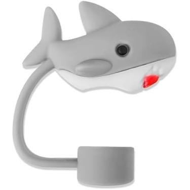 Imagem de Tampa de palha de tubarão para rolha de palha, tampa de silicone de 10 mm para acessórios Stanley, lindo topo de palha para copos, tampa de palha para tampas de ponta de canudos reutilizáveis, canudos