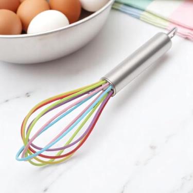 Imagem de Generic 1 batedor de 20 cm, 6 fios, lavar à mão, aço inoxidável, silicone, cores sortidas, 22,5 x 4,5 x 4,5 cm