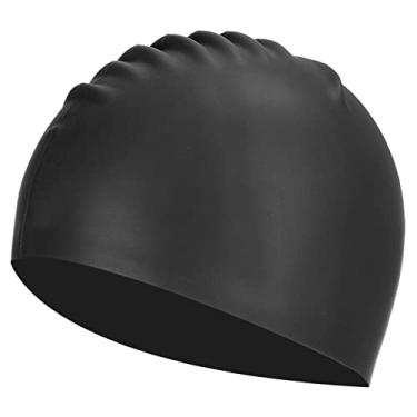 Imagem de Touca de natação de silicone, chapéu de natação à prova d'água, antiderrapante, para adultos e mulheres e homens, treino, corrida, preto