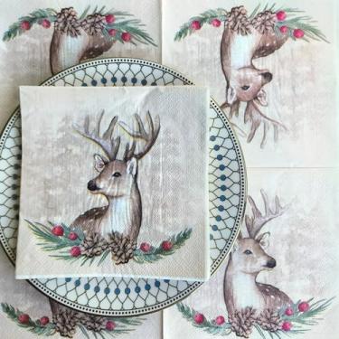Imagem de BESALILY Guardanapos de papel descartáveis de Natal decorativos impressos guardanapos de coquetel de papel para diversão festa de férias almoço buffet aperitivo sobremesa (alce de Natal)