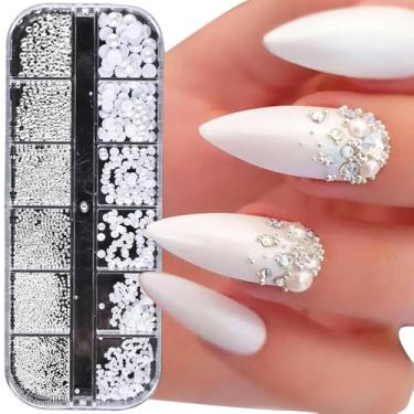 Imagem de Pedras de Unhas Strass para Unhas Diamantes Berloques de Prata Strass Branco Pedras Preciosas para Unhas 12-Grid Unha Joias Pequeno Diamante Branco Conjunto Misto Arte de Unhas Faces Olhos Decoração