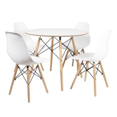 Imagem de Conjunto Eames Mesa Redonda Chanfrada 90cm + 4 Cadeiras DSW - La Mobil