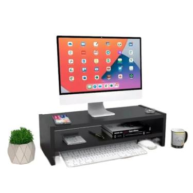 Imagem de Base para Monitor Mdf 52cm Ergonômico Mesinha Home Office Mesa Gamer Suporte Apoio P/ Tv Notebook(Duplo,Preto)