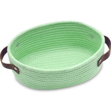 Imagem de Pequena cesta de tecido, mini cesta de armazenamento de corda de algodão, pequena cesta de Páscoa branca, cesta de prateleira, cesta decorativa oval, cesta de presente vazia