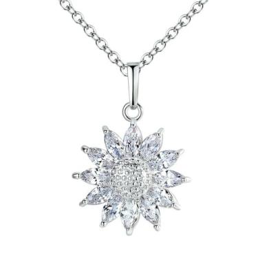 Imagem de Colar feminino com pingente de girassol, banhado a prata/ouro rosa, zircônia cúbica, ajustável, moderno, delicado, simples, minimalista, joia com strass, presente para formatura, casamento, noivas