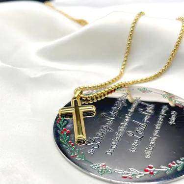 Imagem de Colar de cruz simples de aço inoxidável para mulheres, homens, ouro, prata, preto, colar com pingente longo para mulheres e homens, corrente de caixa de 61 cm, Halloween, Natal, presente de