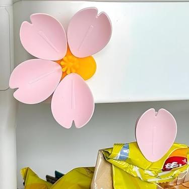 Imagem de Clipes magnéticos de flor de cerejeira, clipe de vedação de alimentos Sakura rosa para cozinha, ímãs decorativos de geladeira, 2 flores e 10 clipes
