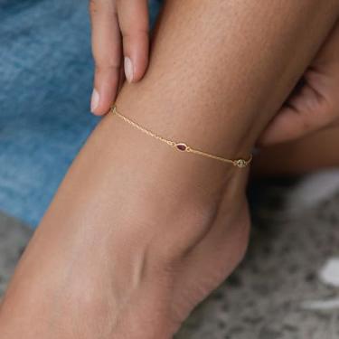 Imagem de Tornozeleira de ouro para mulheres banhada a ouro 14 k 3 x 5 cores em gota de zircônio cruz tornozeleira