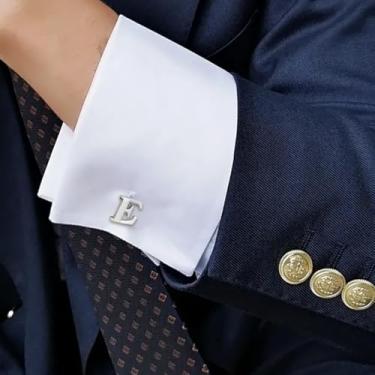 Imagem de Abotoaduras masculinas clássicas de aço inoxidável com 26 letras iniciais do alfabeto abotoaduras, One Size, Aço inoxidável, Sem Pedra Preciosa