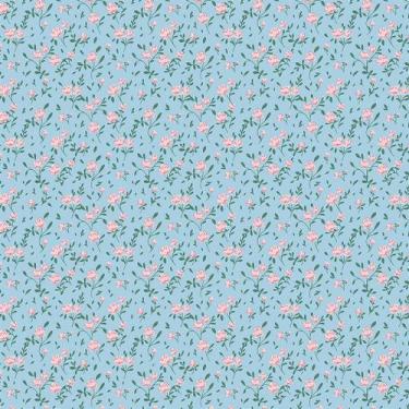 Imagem de Tecido Tricoline Mini Floral Laís Fundo Azul - Peripan - 50 cm x 150 c
