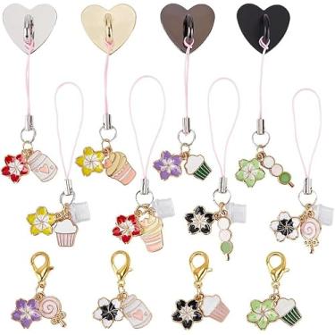 Imagem de 12 peças 3 estilos tipo C plugue poeira pingente 8,3 cm gancho de telefone flor de cerejeira chaveiro porta USB C tampa