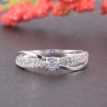 Imagem de Anéis de noivado de zircônia cúbica branca folheada a ouro branco, alianças de noivado, alianças de compromisso, festas noturnas, presentes de dia dos namorados, alianças de eternidade para mulheres