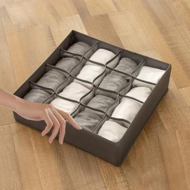 Imagem de Caixa organizadora de gaveta para roupas íntimas, divisória de armário para guarda-roupa, cômoda, economia de espaço, uso 1 peça (cinza quadriculado)