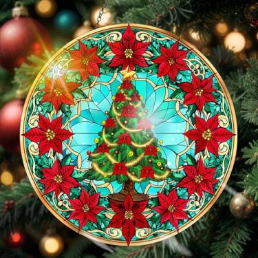 Imagem de Apanhador solar de acrílico colorido, decoração de janela suspensa de Natal com design de vitral impresso, apanhador de sol, arte de parede de arco-íris, ornamentos de Natal para uso interno e externo
