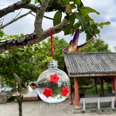 Imagem de Alimentador de pássaros pendurável, com portas de flores, alimentador de beija-flor, adequado para pendurar em uma janela com um bico de alimentação, decoração de jardim para exterior