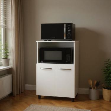 Imagem de Balcão Multiuso Dispensa Para Microondas 2 Portas - Branco Branco