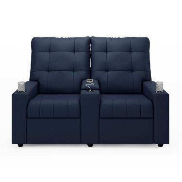Imagem de Poltrona Reclinável Para Cinema Parma 2 Lugares Baú Usb Pu Azul Fh1 - D'rossi