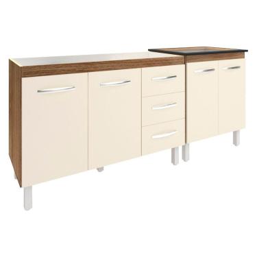 Imagem de Armário Cozinha Gabinete Pia De 120 Cm Bruna E Balcão Fran Para Cooktop 5 Bocas Savana Off White