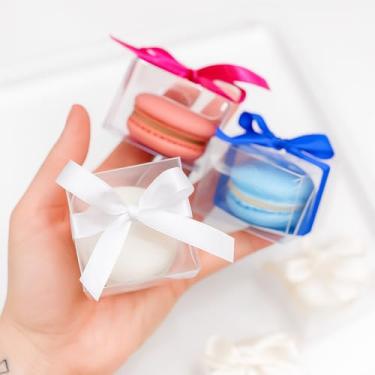 Imagem de 100 Caixas acetato 5X5X3,5 cm transparente crital para1 Macaron