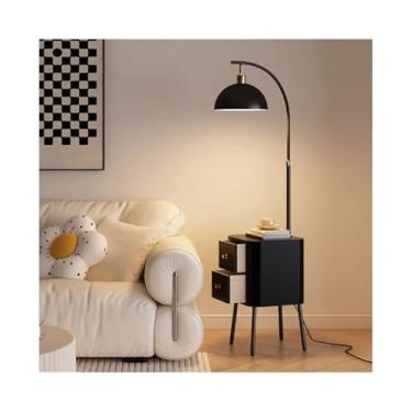 Imagem de Luminária de chão Candeeiro de pé noturno premium com mesa, cabeceira candeeiro anexado, lateral para escritórios, cafés, salas estar, quartos(Preto)