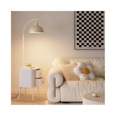 Imagem de Luminária de chão Candeeiro de pé noturno premium com mesa, cabeceira candeeiro anexado, lateral para escritórios, cafés, salas estar, quartos(Branco)